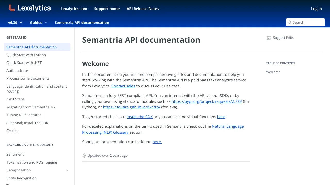 Screenshot of Semantria website