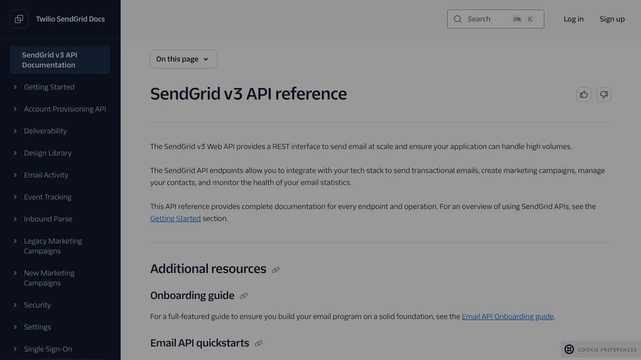 Screenshot of Sendgrid website