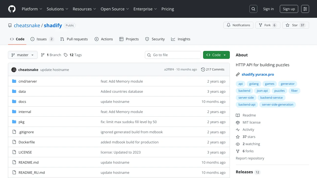 Screenshot of Shadify website