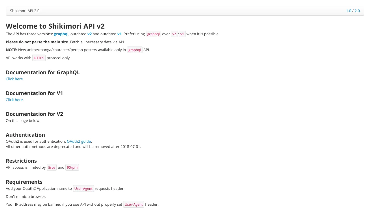 Screenshot of Shikimori website