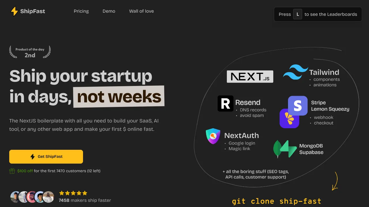 Screenshot of ShipFast website