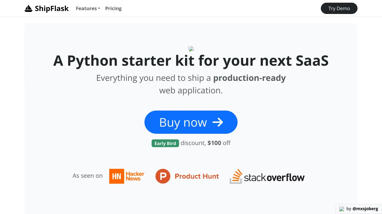 Screenshot of ShipFlask website