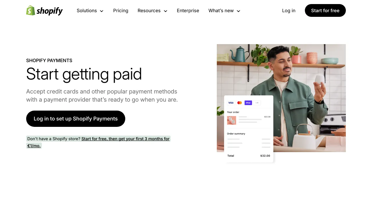 Screenshot of Shopify Payments website