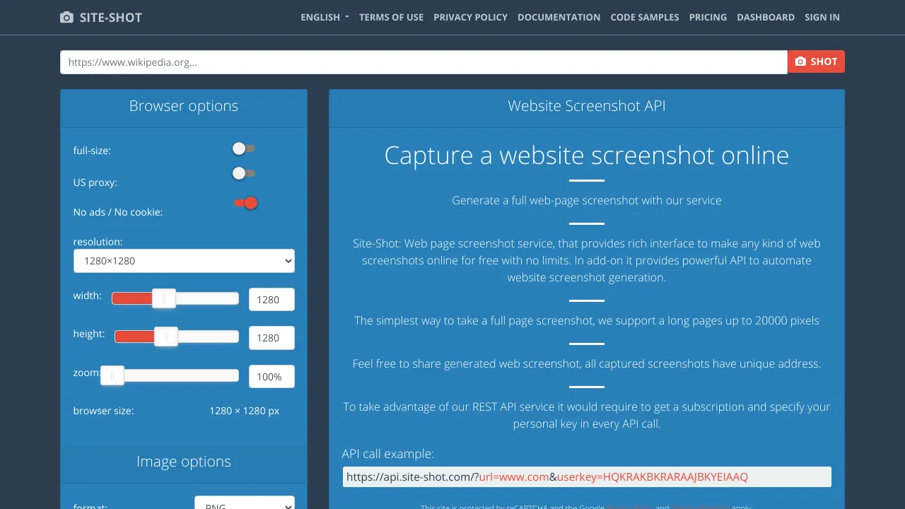 Screenshot of Site-Shot website