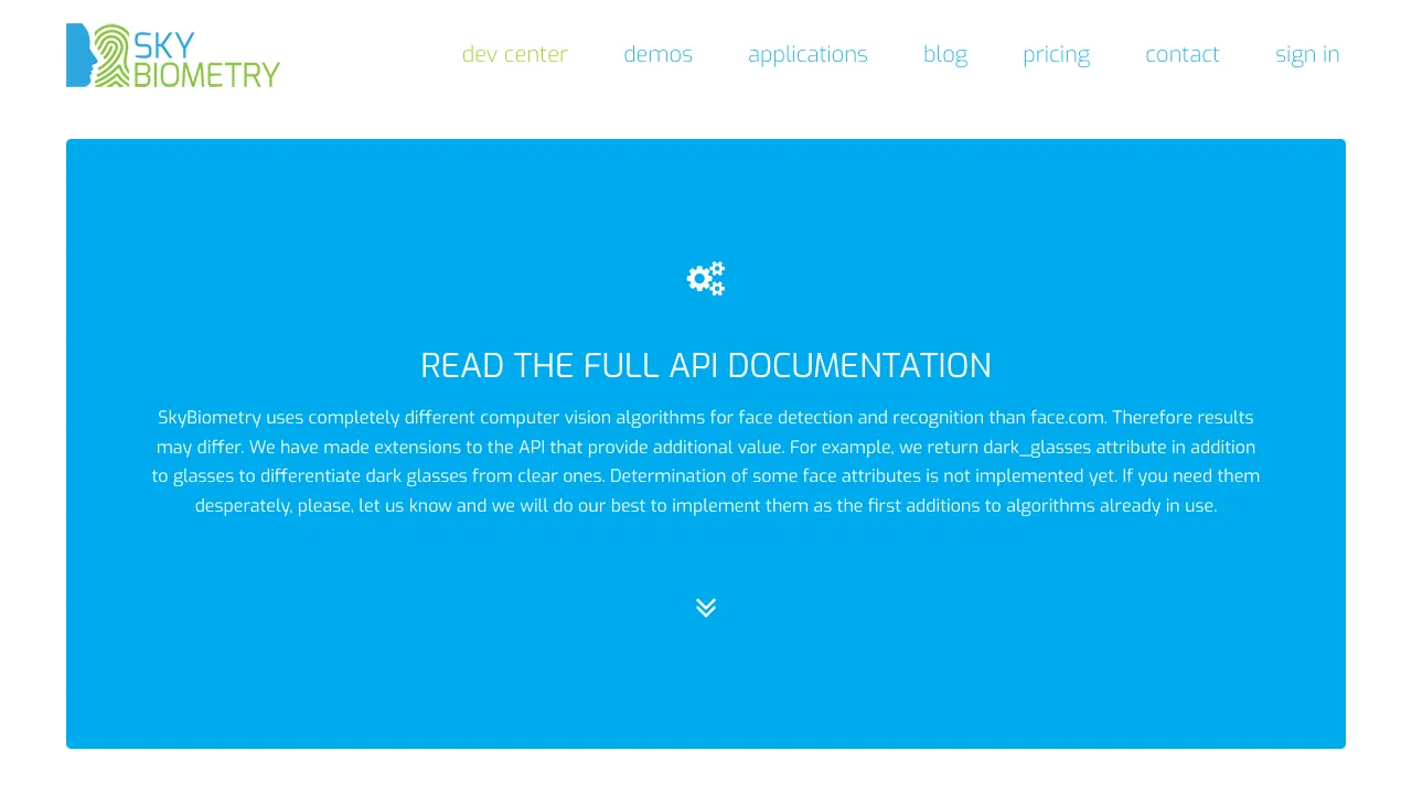 Screenshot of SkyBiometry website
