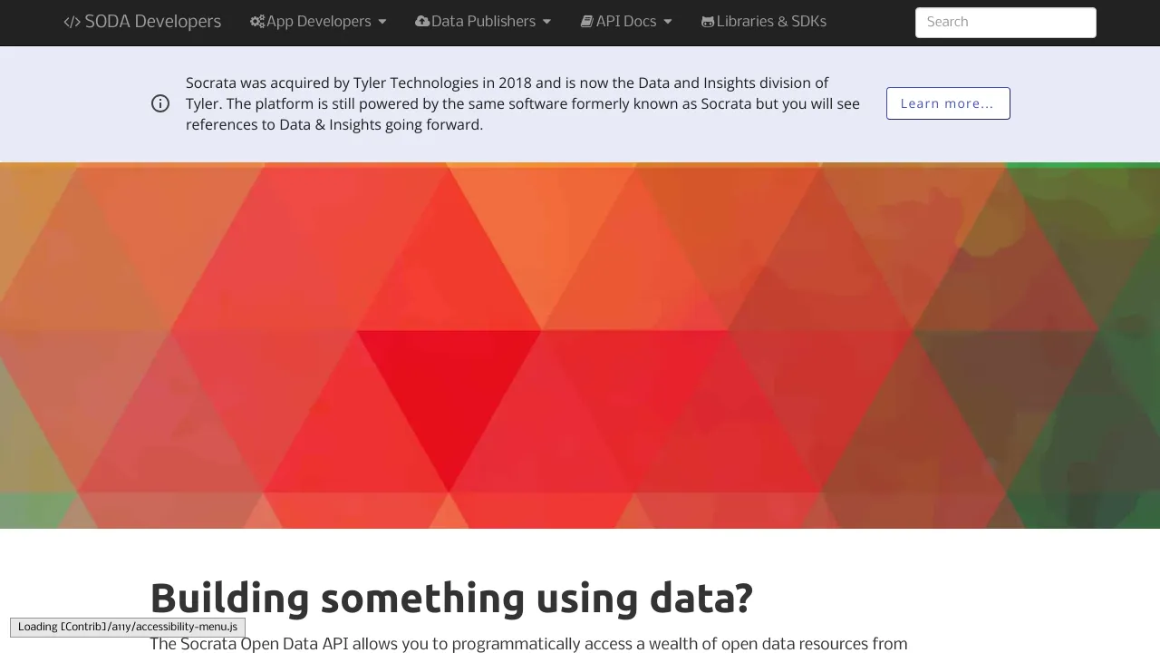 Screenshot of Socrata Open Data website