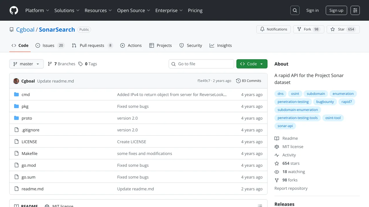 Screenshot of Sonar website