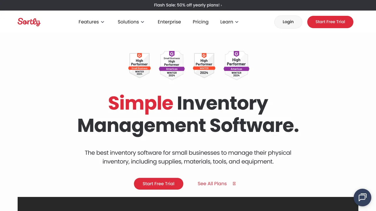 Screenshot of Sortly website