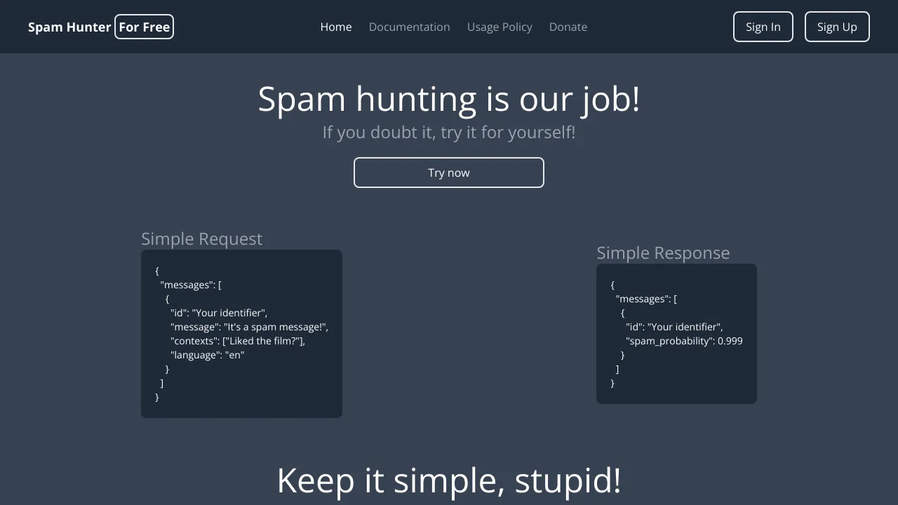 Screenshot of Spam Hunter website