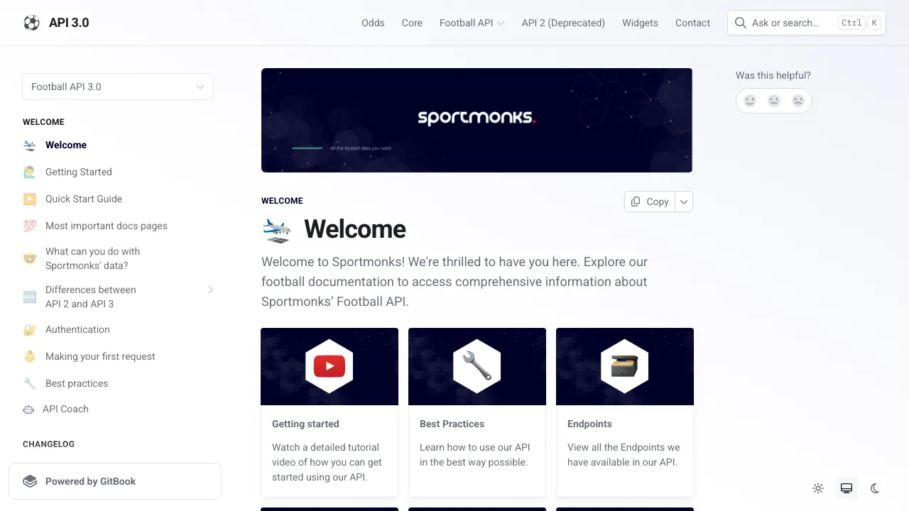 Screenshot of Sportmonks Football website