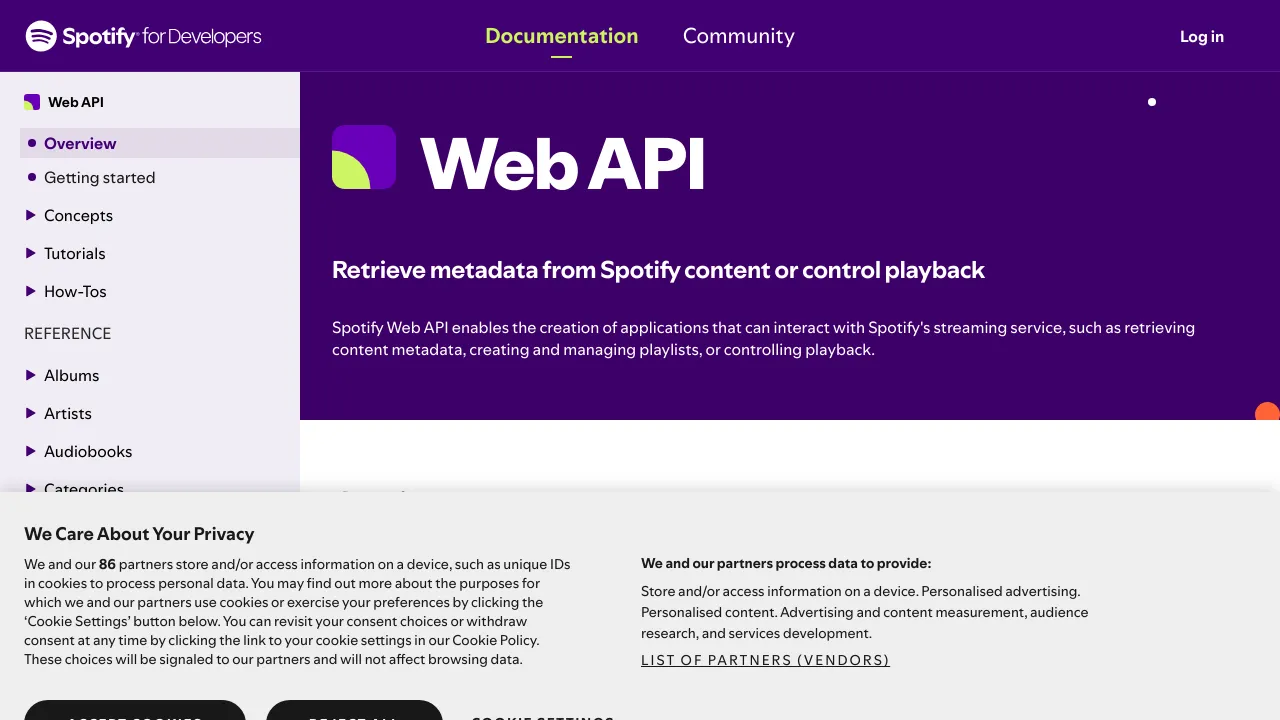 Screenshot of Spotify Podcasts website