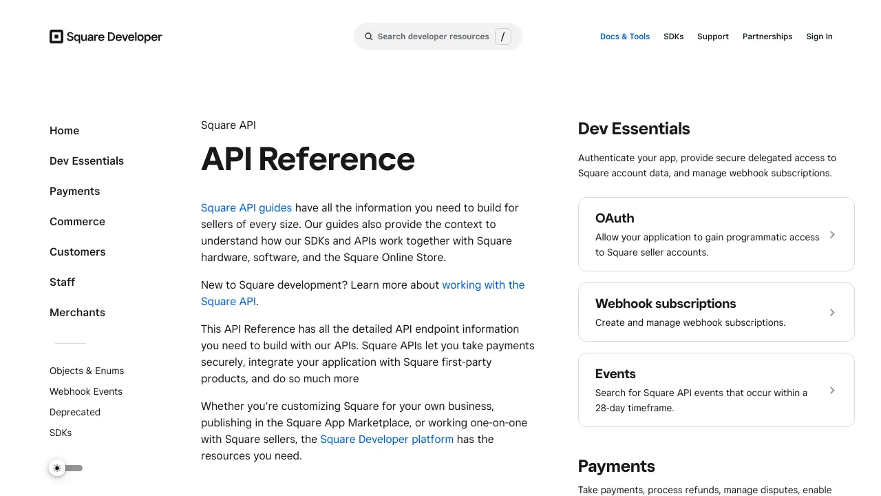 Screenshot of Square website