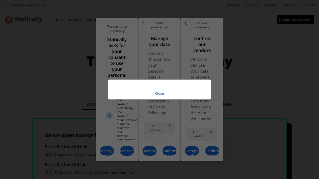 Screenshot of Statically website