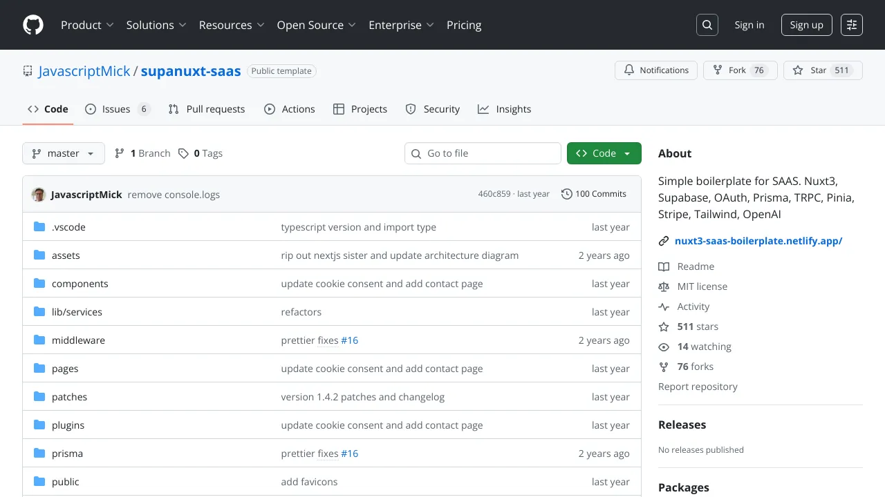 Screenshot of SupaNuxt website