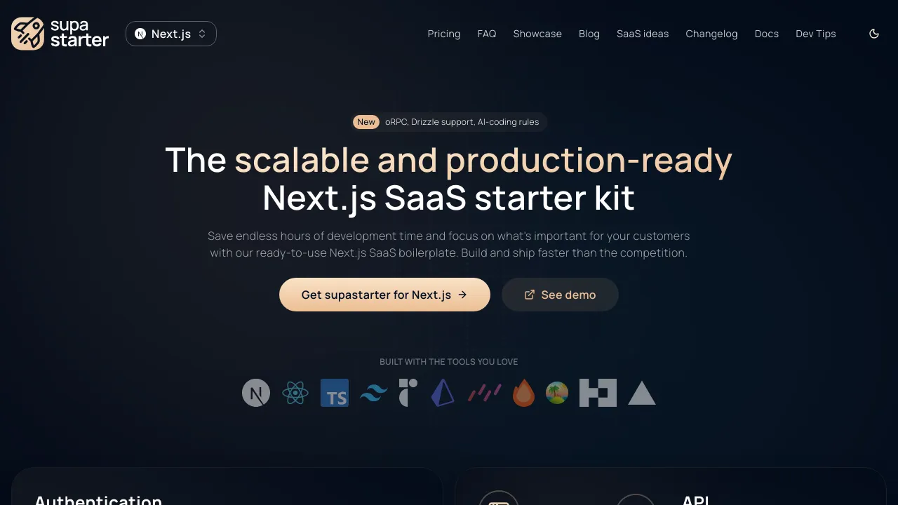 Screenshot of Supastarter website