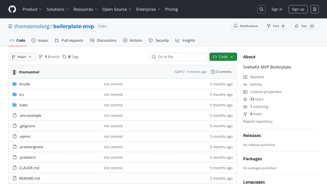 Screenshot of SvelteKit MVP website