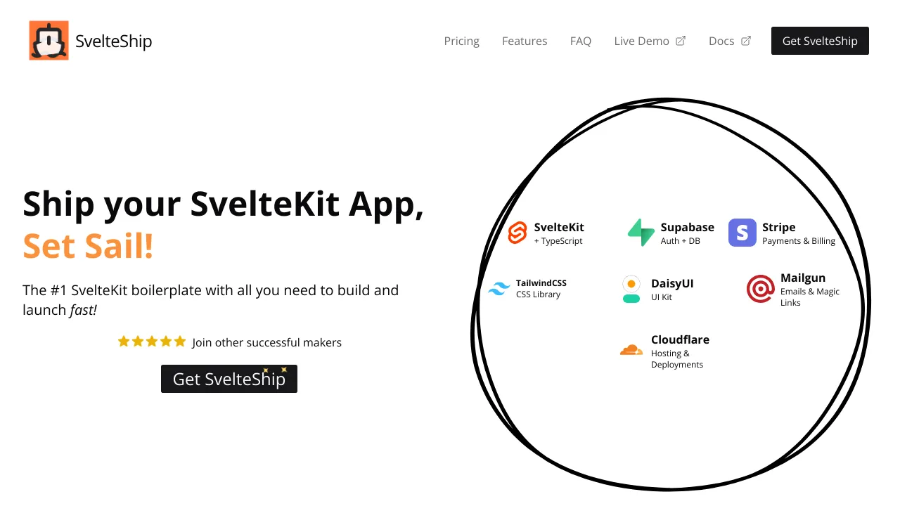 Screenshot of SvelteShip website