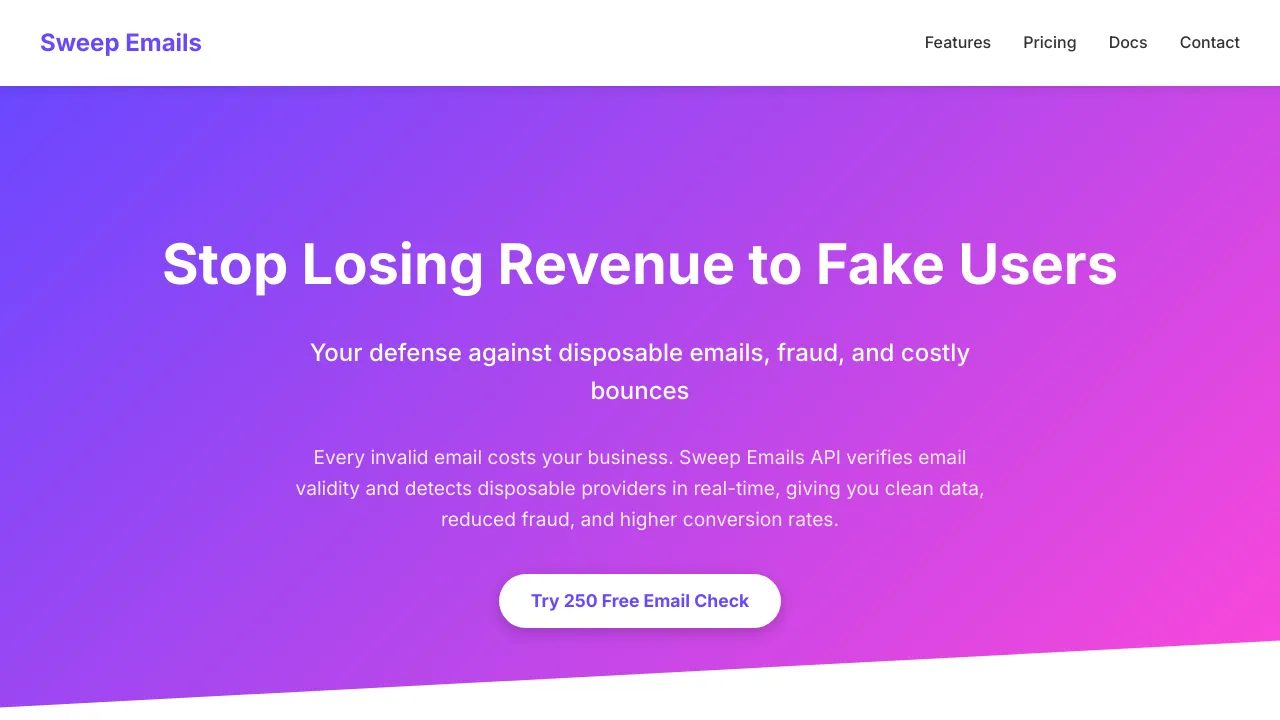 Screenshot of Sweep Emails website