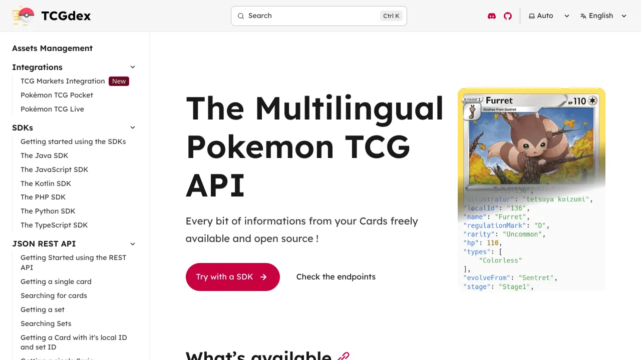 Screenshot of TCGdex website