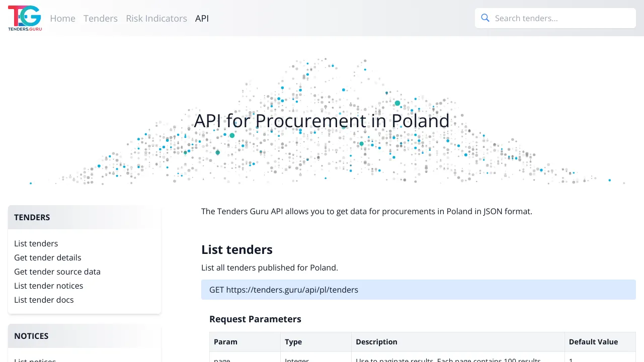 Screenshot of Tenders in Poland website