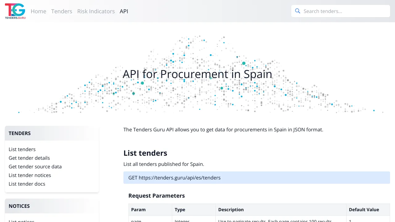 Screenshot of Tenders in Spain website