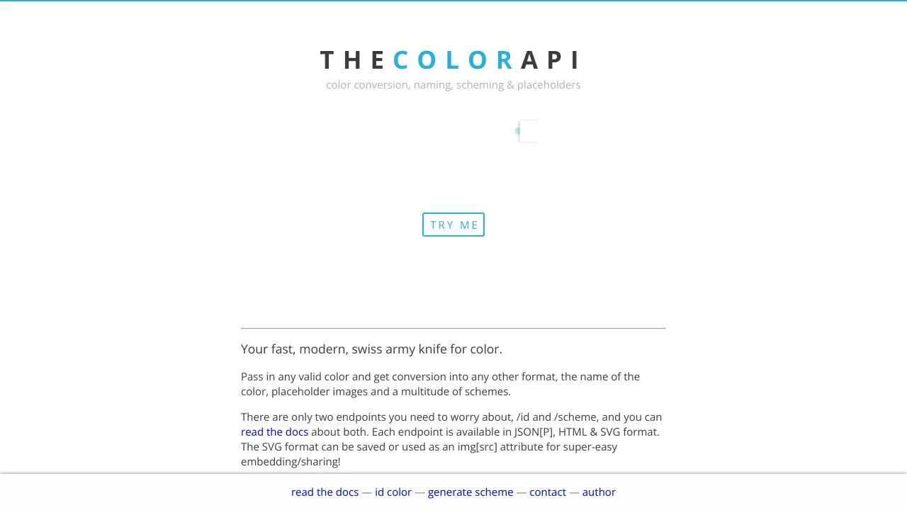 Screenshot of The Color API website