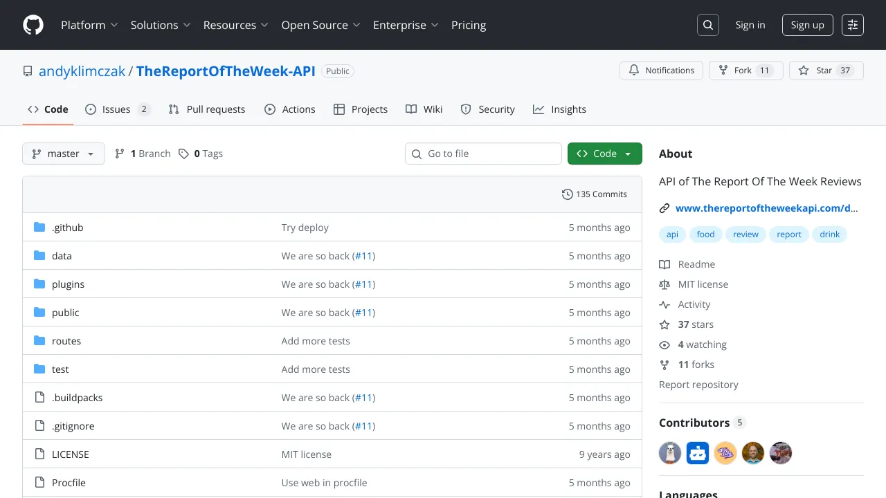 Screenshot of The Report of the Week website