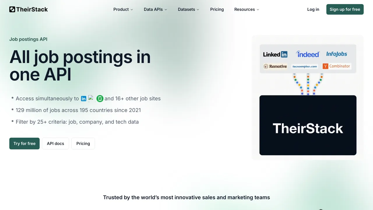 Screenshot of TheirStack Job Postings website