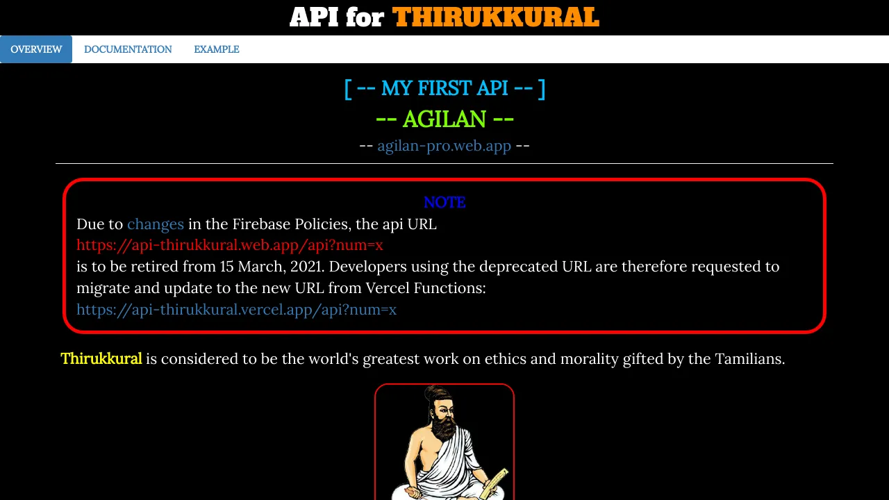 Screenshot of Thirukkural API website