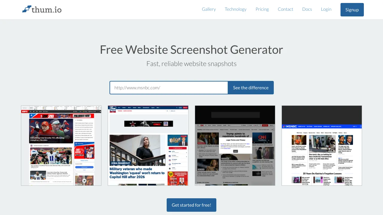 Screenshot of Thum.io website