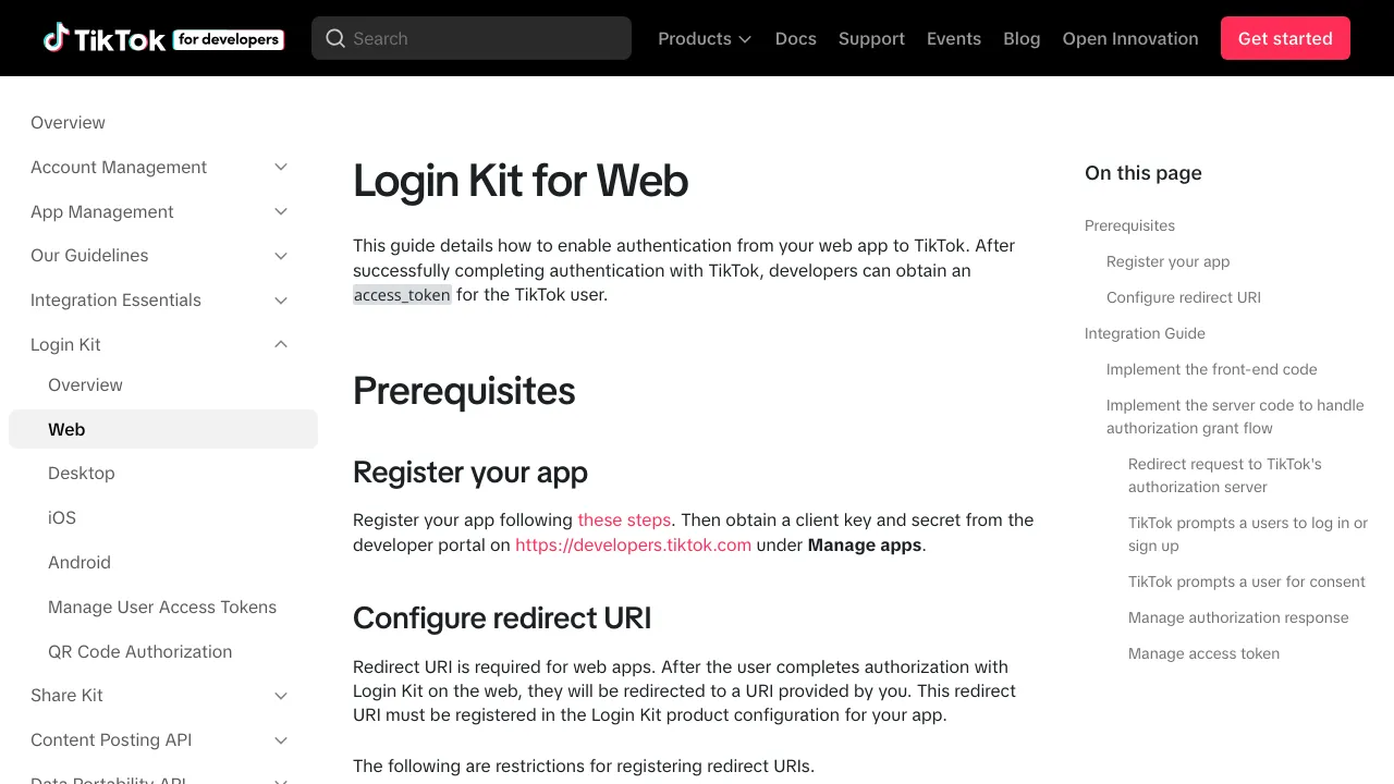 Screenshot of TikTok website