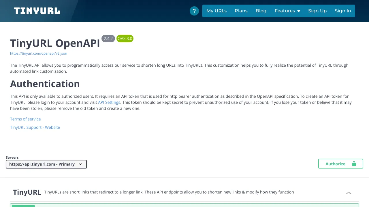 Screenshot of TinyURL website