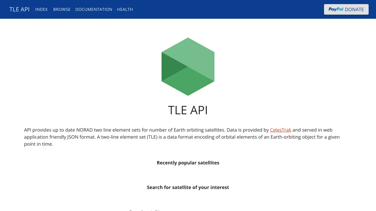 Screenshot of TLE website