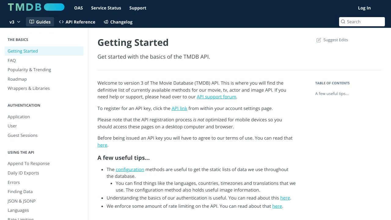 Screenshot of TMDb website