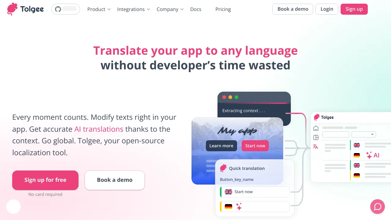 Screenshot of Tolgee website