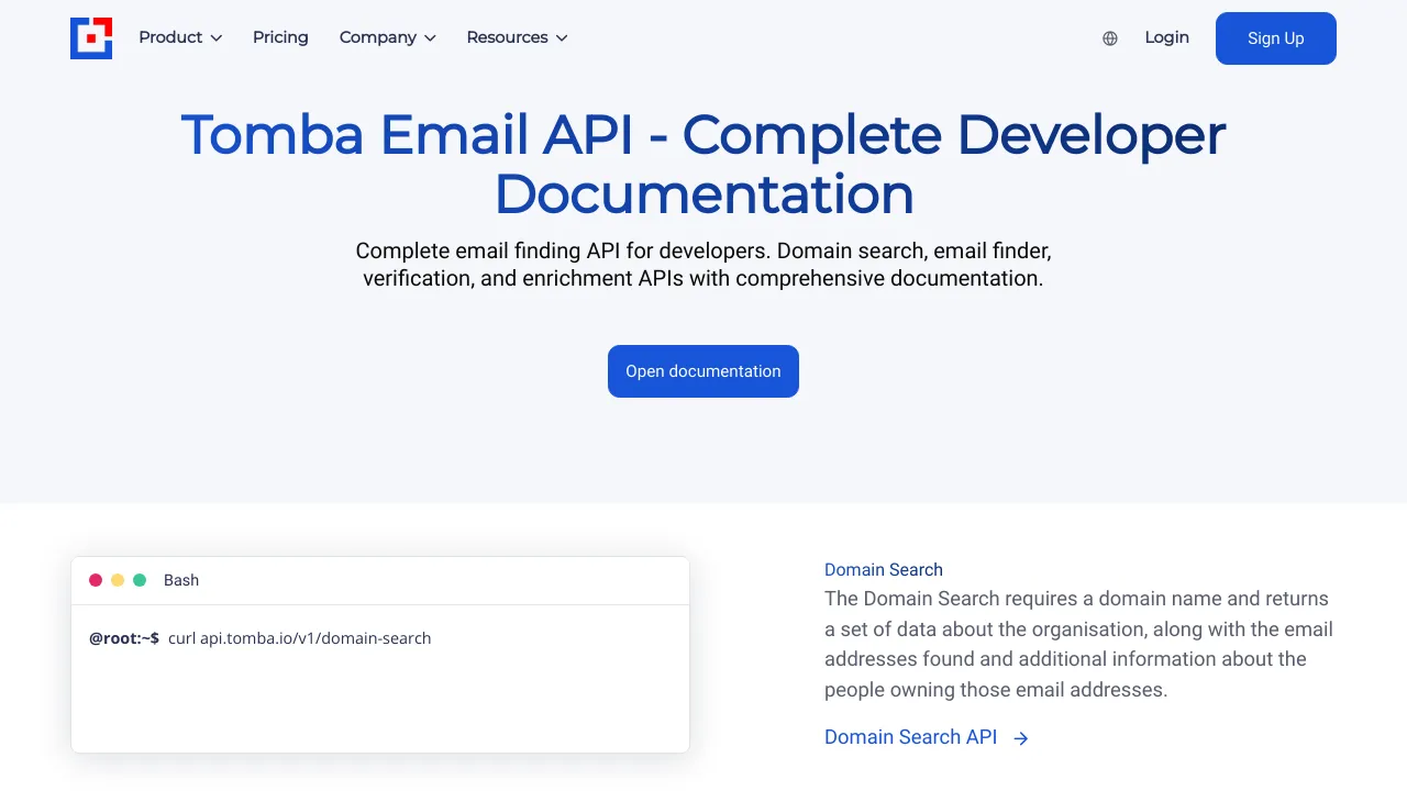 Screenshot of Tomba Email Finder website