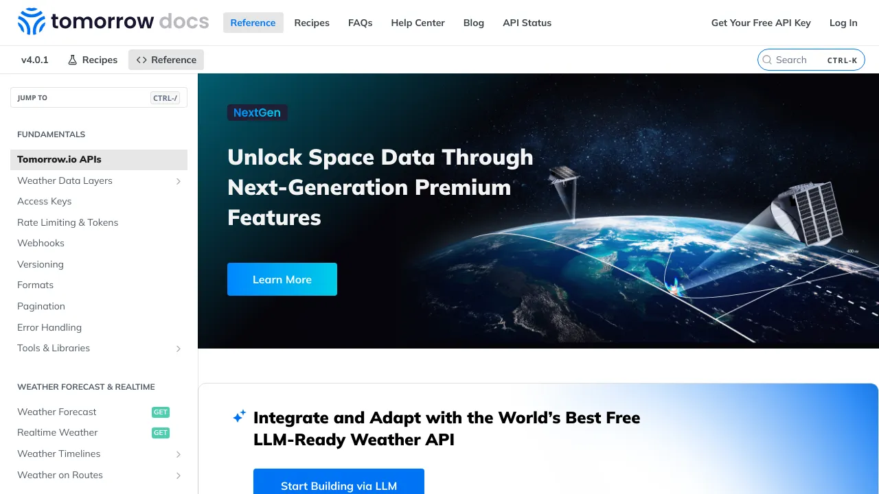 Screenshot of Tomorrow.io website