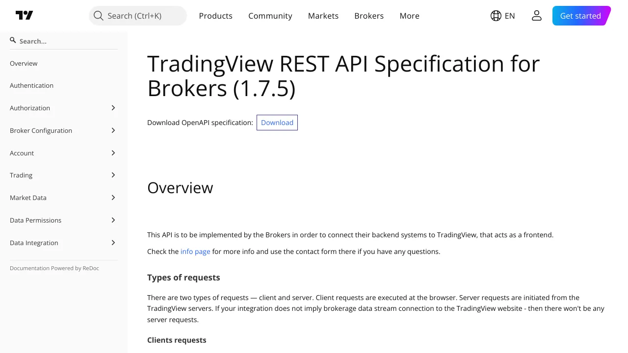 Screenshot of Trading View website