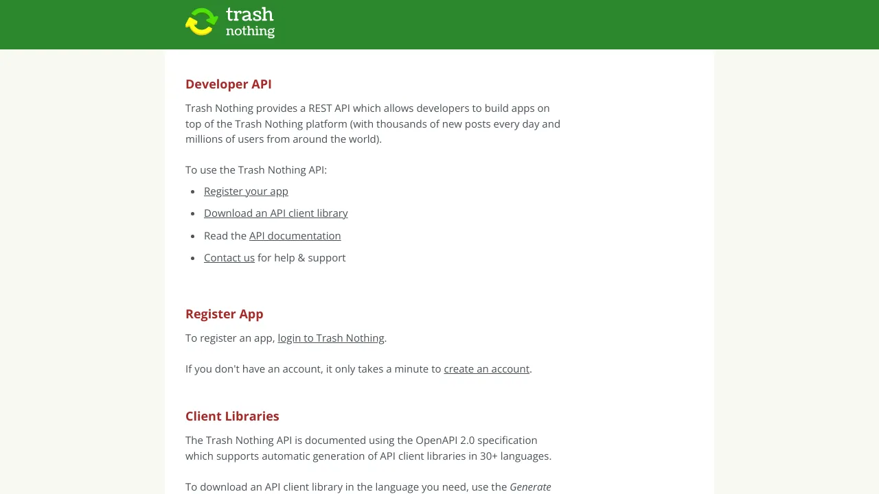 Screenshot of Trash Nothing website