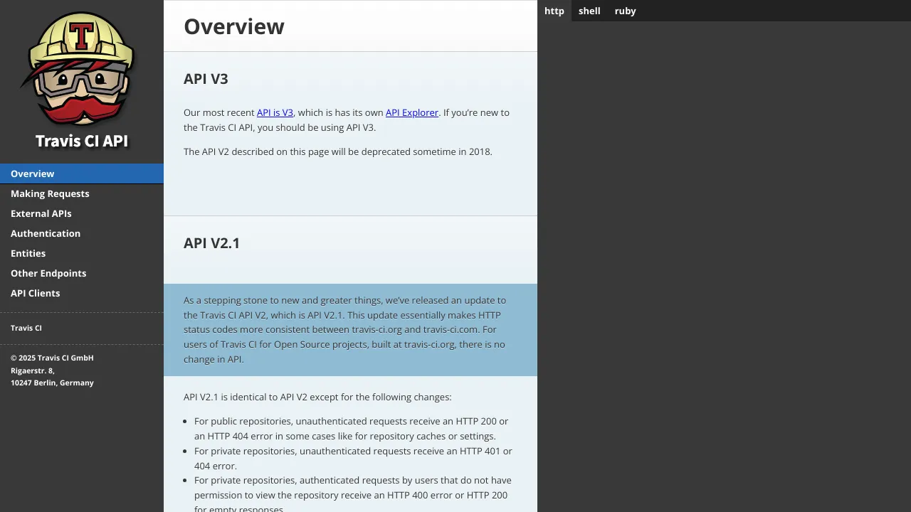 Screenshot of Travis CI website