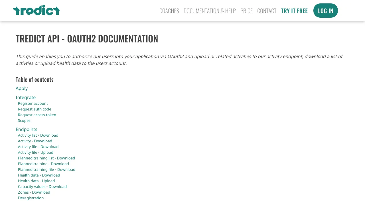 Screenshot of Tredict website