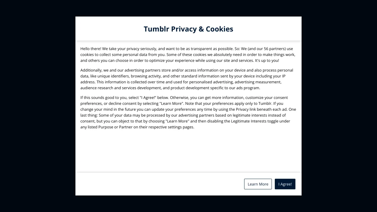 Screenshot of Tumblr website