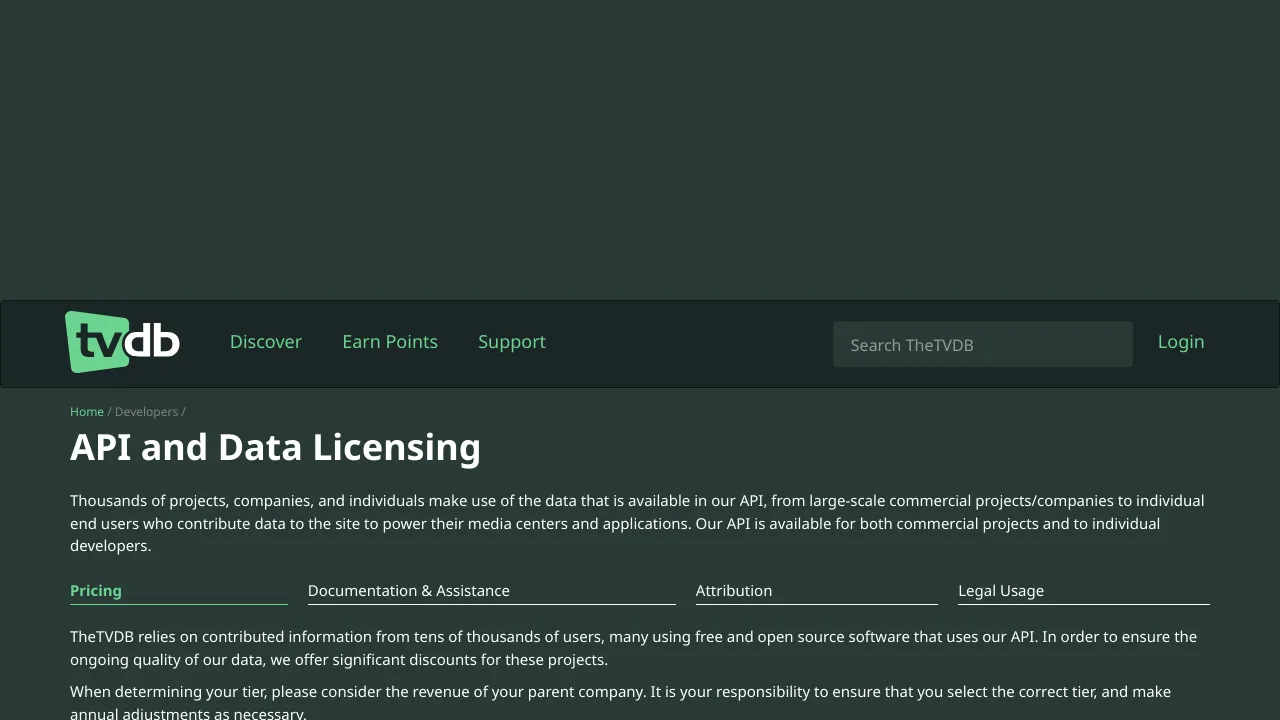 Screenshot of TVDB website