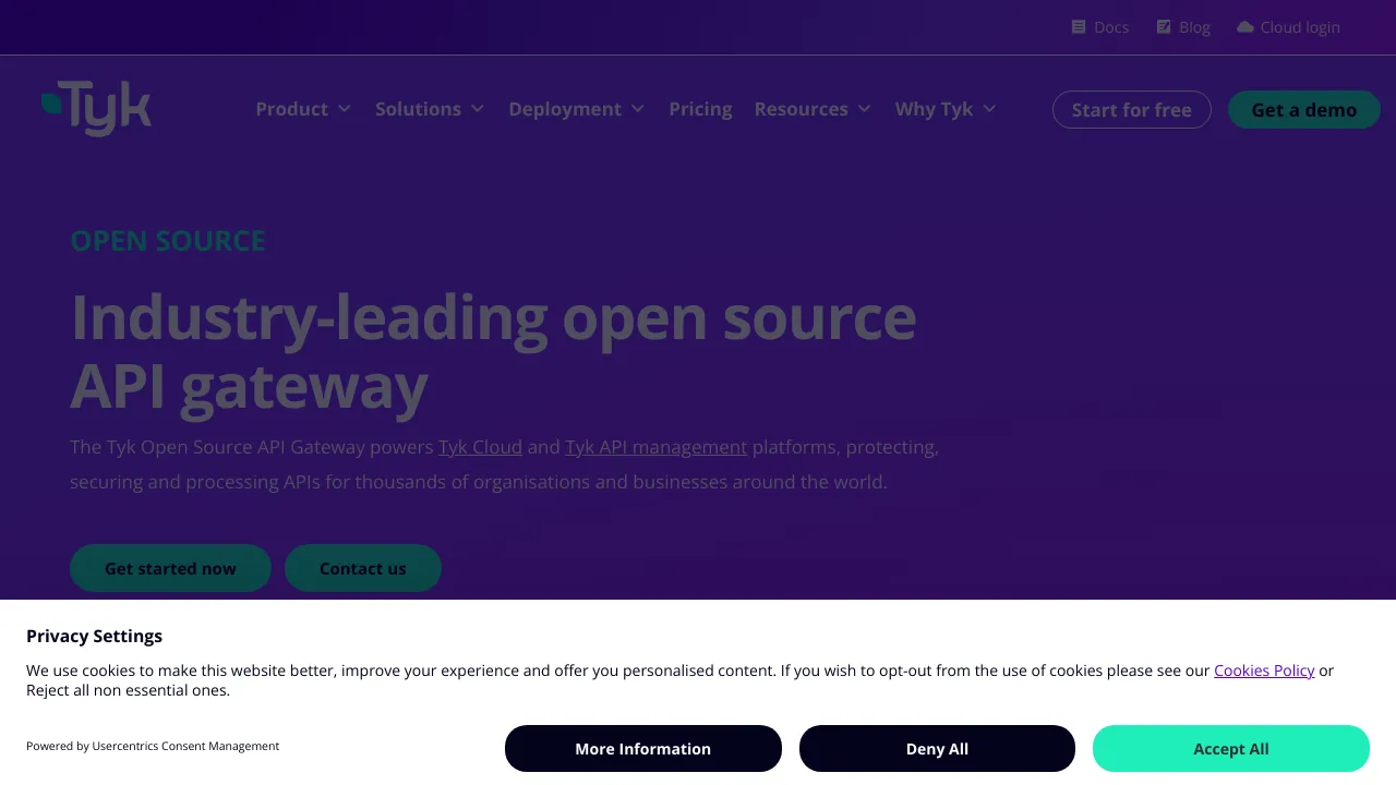 Screenshot of Tyk website