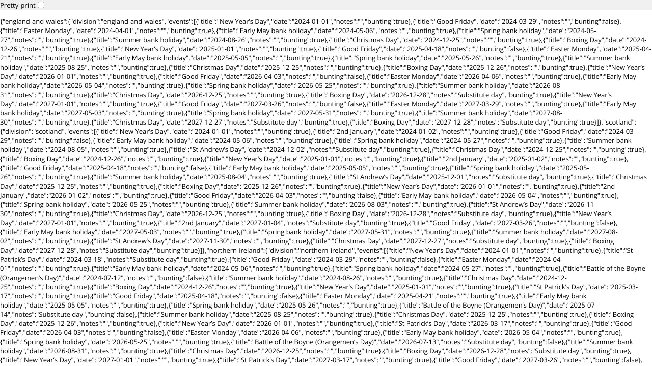 Screenshot of UK Bank Holidays website