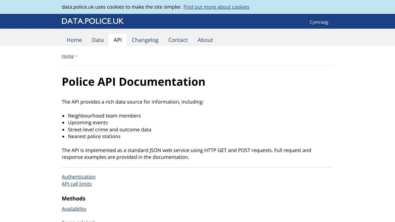 Screenshot of UK Police website