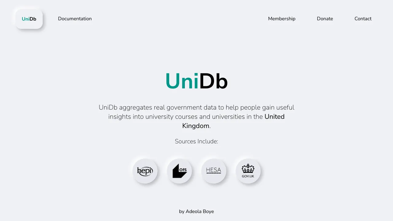 Screenshot of UniDb UK Universities website