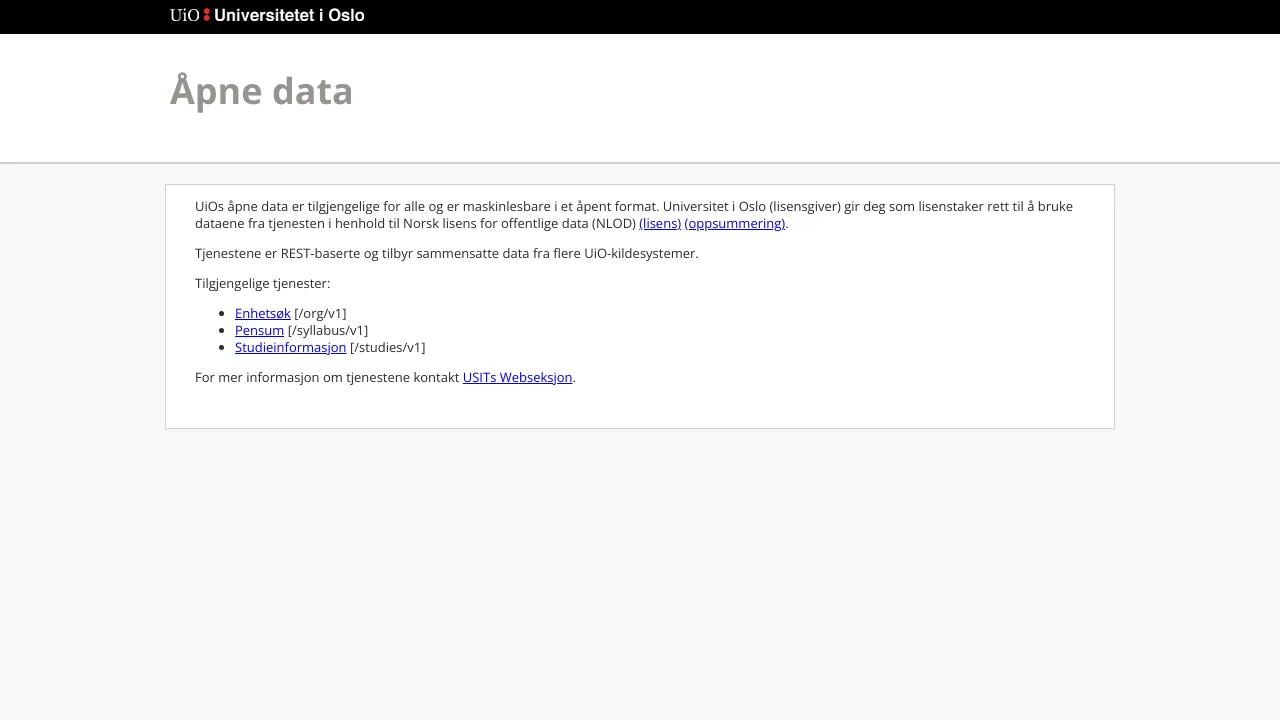Screenshot of University of Oslo Data website
