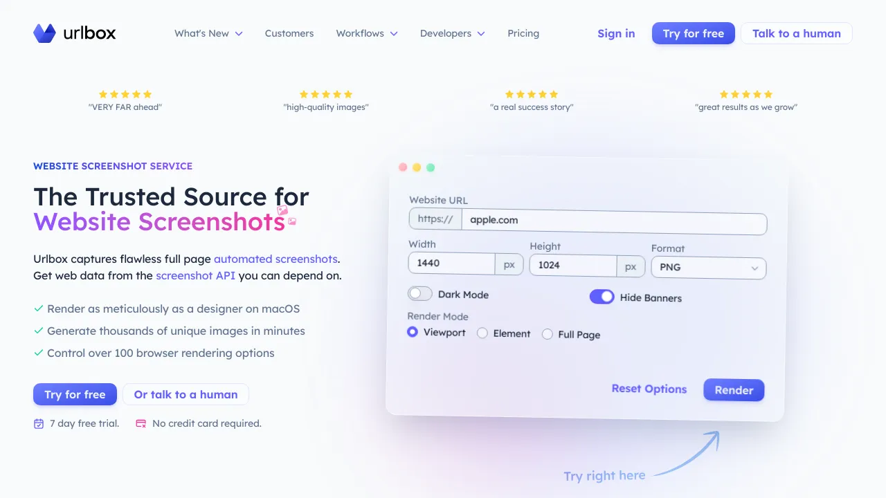 Screenshot of Urlbox website