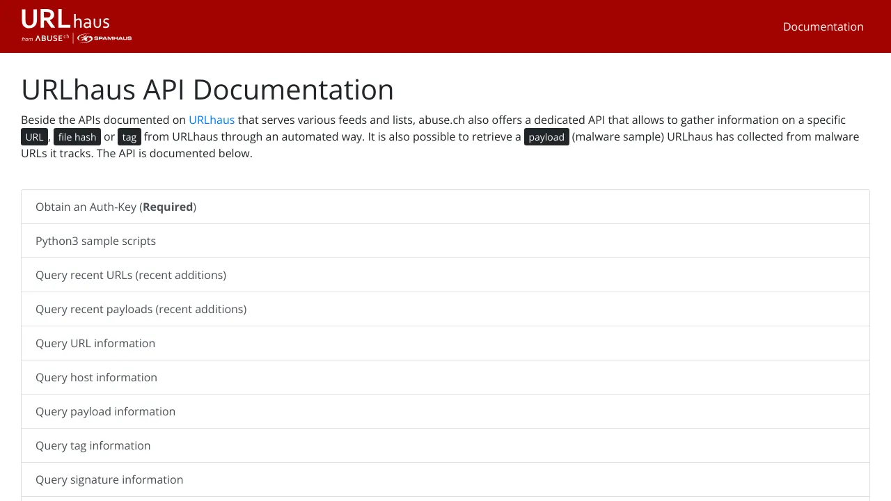 Screenshot of URLhaus website